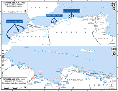 Maps of Allied invasion North Africa and pursuit to Tunisia
