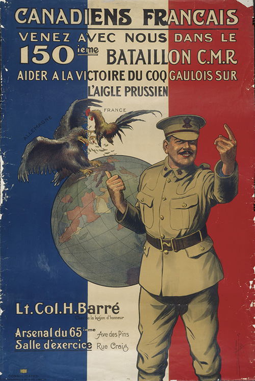 Affiche exhortant les Canadiens franais  se porter volontaires pour aller combattre.
