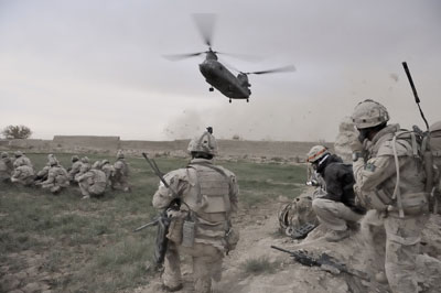 Air insertion of troops from a CH-147 Chinook
