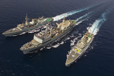 Three ships in formation