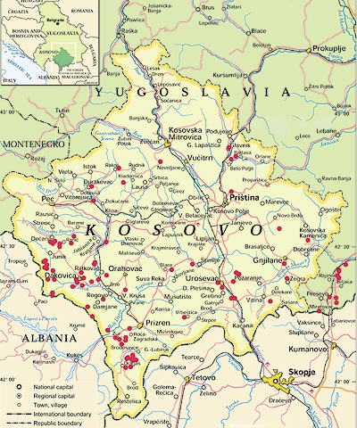 Sites identified in Kosovo where depleted uranium rounds were employed in the 1999 conflict.