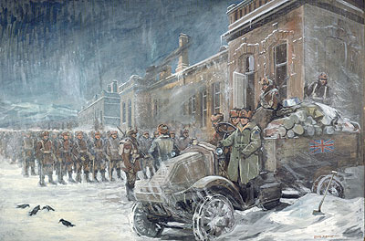Soldiers outside building