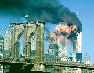 World Trade Center in flames 