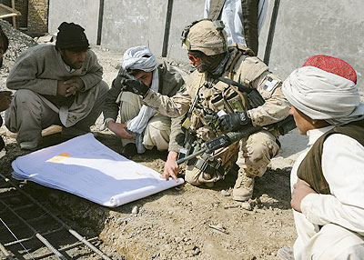 Canadian soldier and Afghan villagers