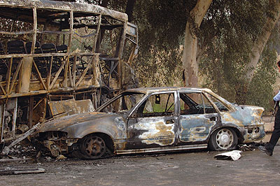 Car destroyed in a suicide attack