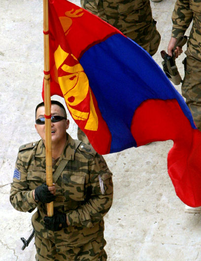 Mongolian soldier with flag