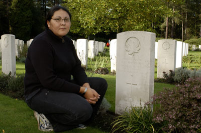 Corporal Stephanie Skye in the Canadian War Cemetery at Bergen-Op-Zoom, Netherlands