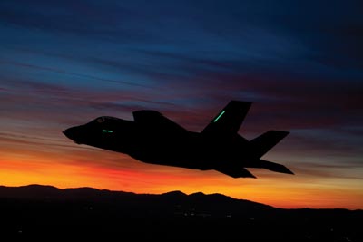 Lockheed-Martin F-35A on its first night flight, 18 January 2012.