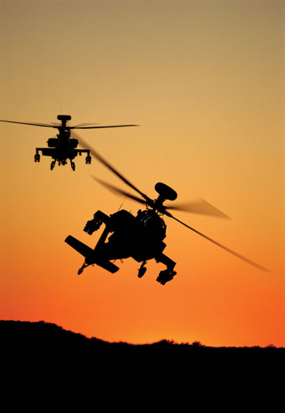 An AH-64 Apache Longbow attack helicopter.