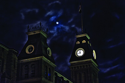 Moon over the Mackenzie Building, Royal Military College of Canada.