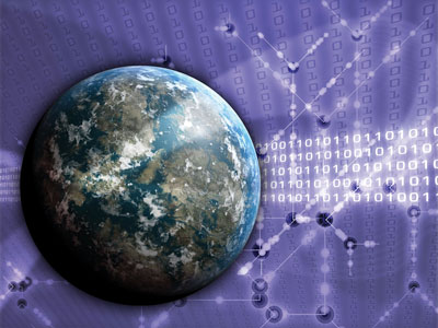 Digital data transfer with globe world map