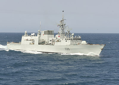 HMCS Charlottetown transits the Mediterranean Sea to join NATOs Standing Naval Maritime Group 1 in March 2011 as part of the Canadian militarys contribution to the Governments response to the conflict in Libya.