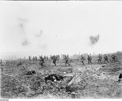 Soldiers advancing across No-Man’s-Land.