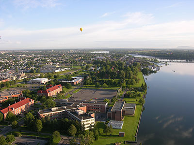 Aerial view of Royal Military College Saint-Jean which includes the Canadian Forces Leadership and Recruit School.