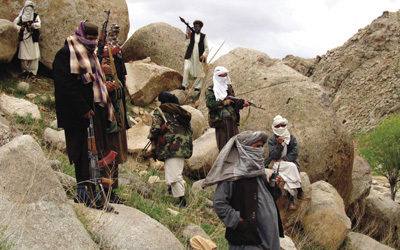 Taliban militants in an undisclosed location in Afghanistan, 8 May 2009.