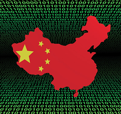 China map/flag over binary background