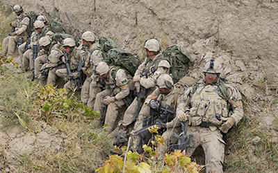 Combat engineers at rest during a patrol
