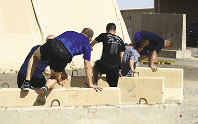 Members on obstacle course at Camp Patrice Vincent, Kuwait during Operation Impact