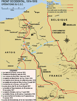 Carte du front occidental, 1914-1918
