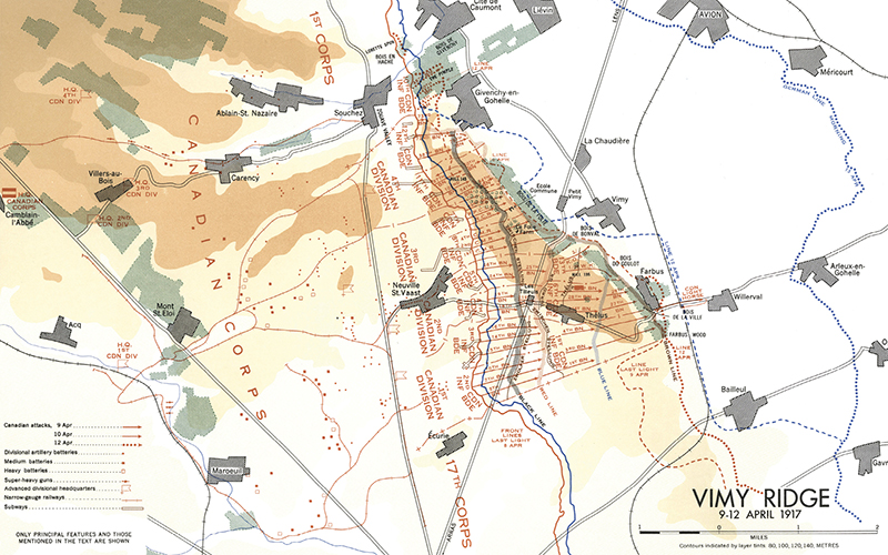 Map of the assault on Vimy Ridge.