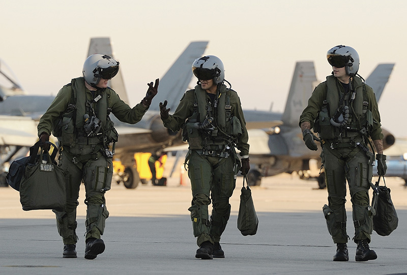 Canadian Fighter pilots returning from a training mission.